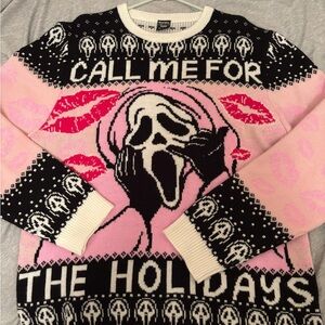 Ghost Face Pink and Black Holiday Sweater